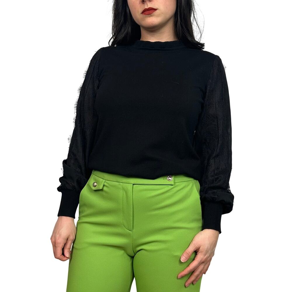 Adrianna Papell Black Sweater with Sheer Lace Sleeves